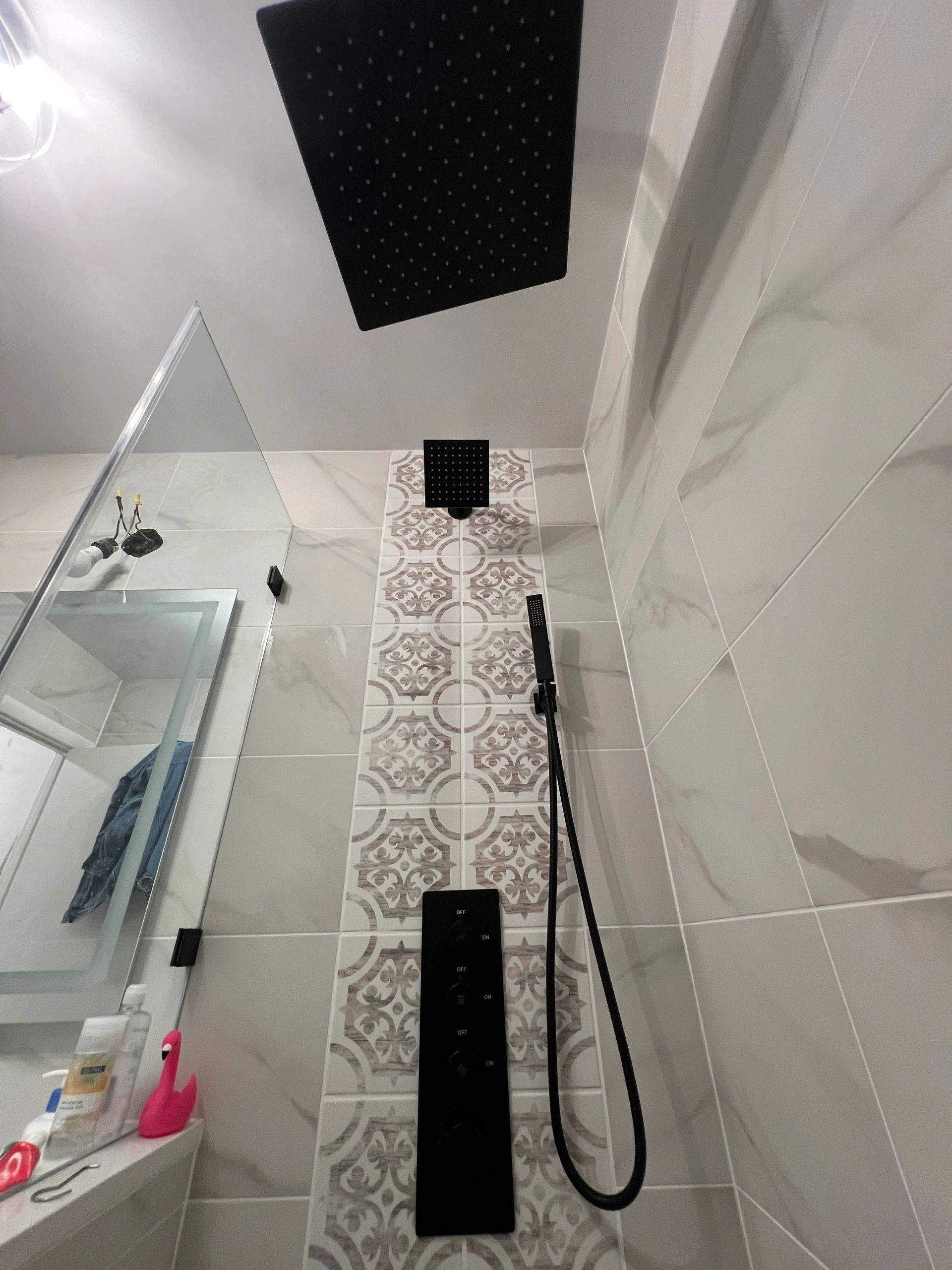 Modern shower with black fixtures